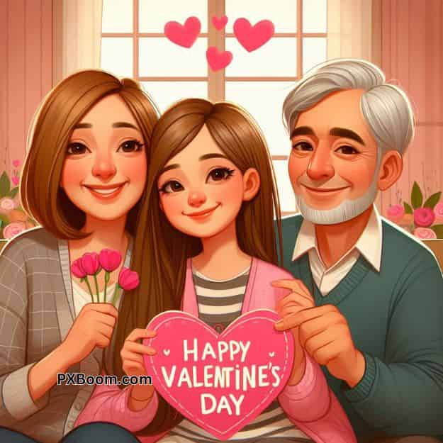 happy valentine's day family with grand daughter image