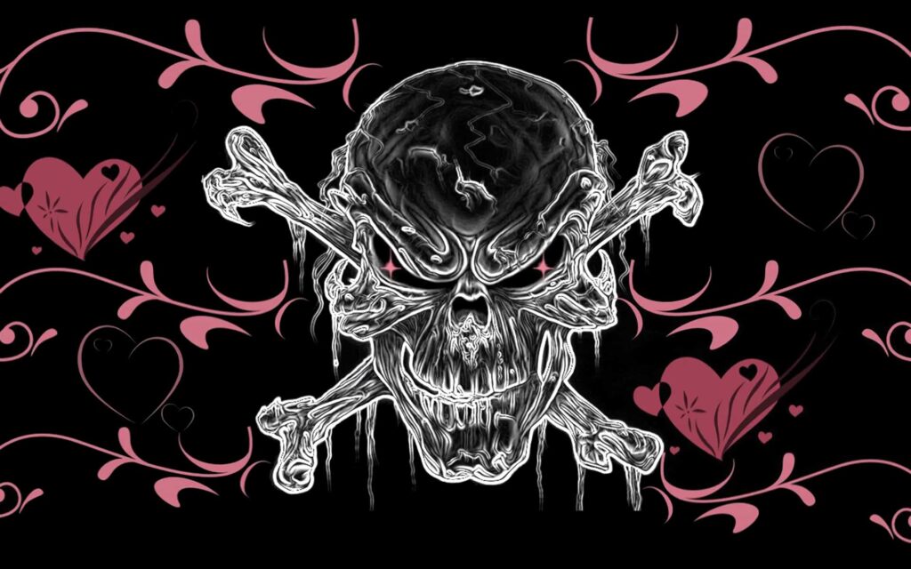 9767121 skull and pink hearts Cyberpunk wallpaper