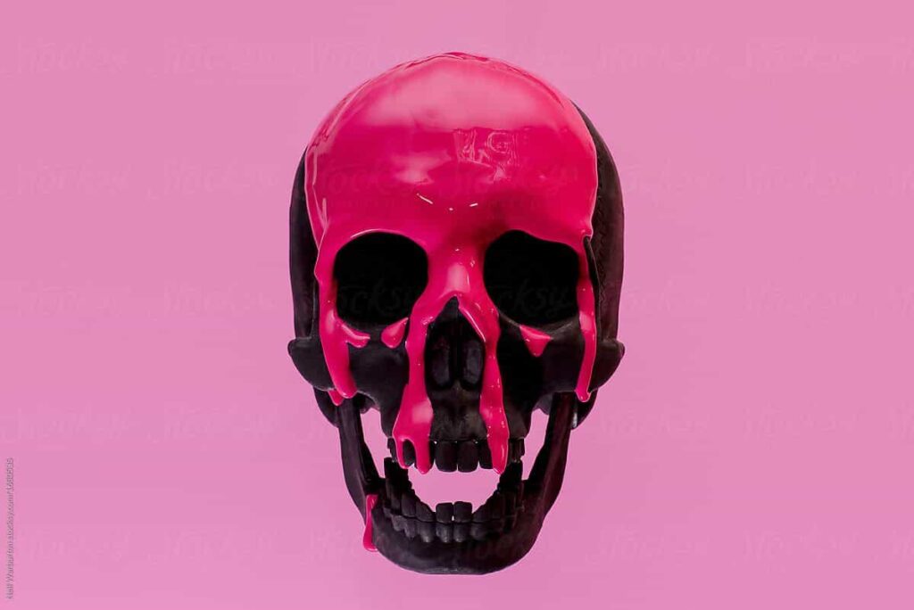 9767153 black skull with pink paint running Pink Skull wallpapers