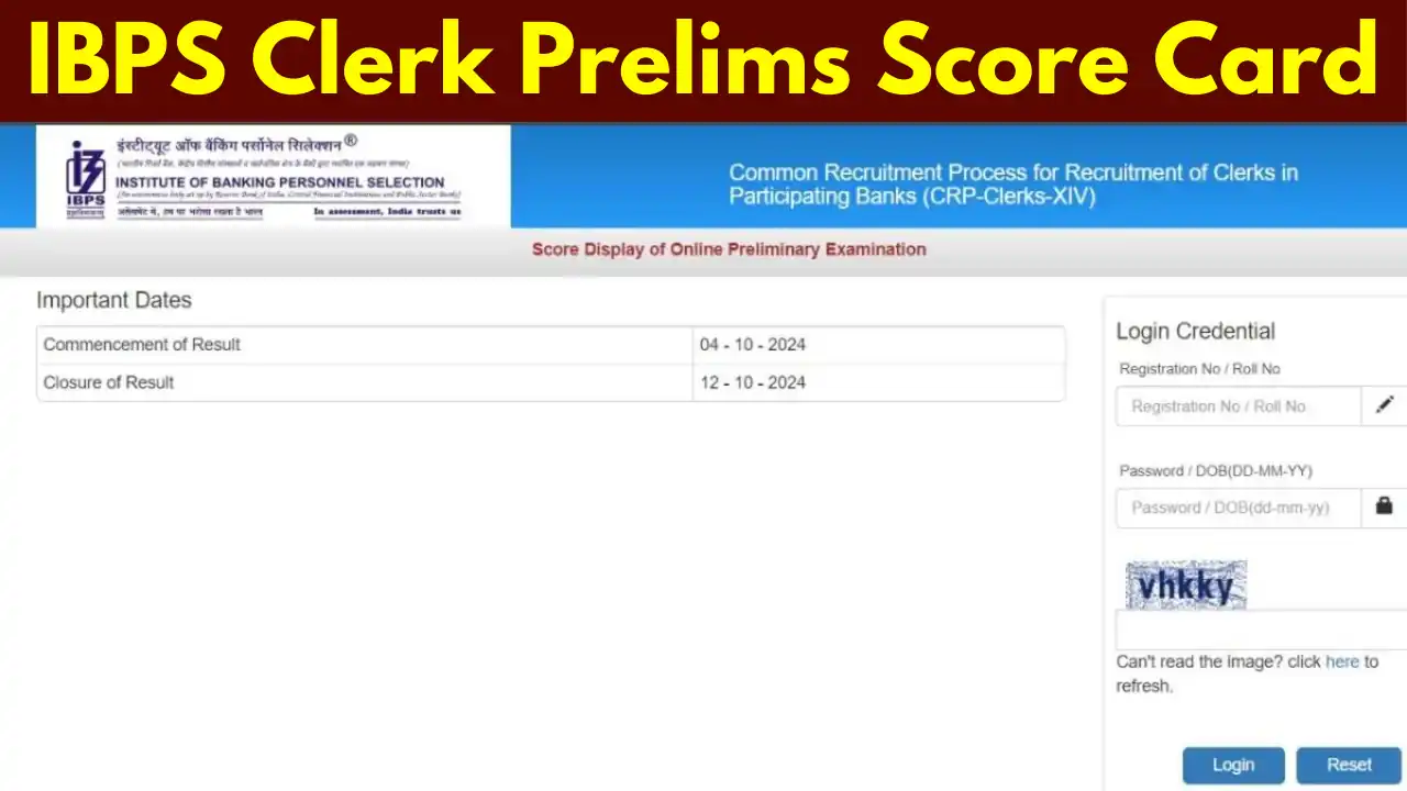 IBPS Clerk Prelims Score Card