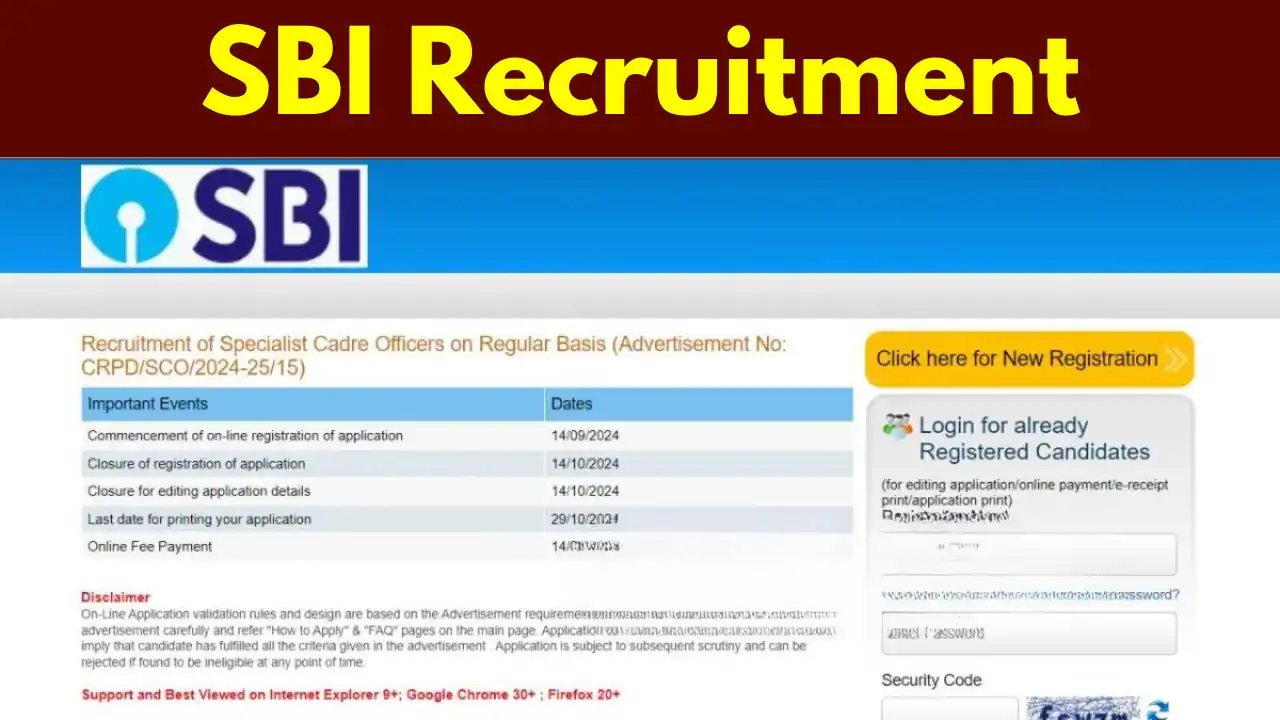 SBI Recruitment 2024, Last Date14 October, 2024, Apply Now